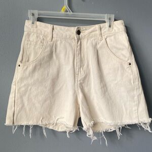 Creme Distressed Shorts